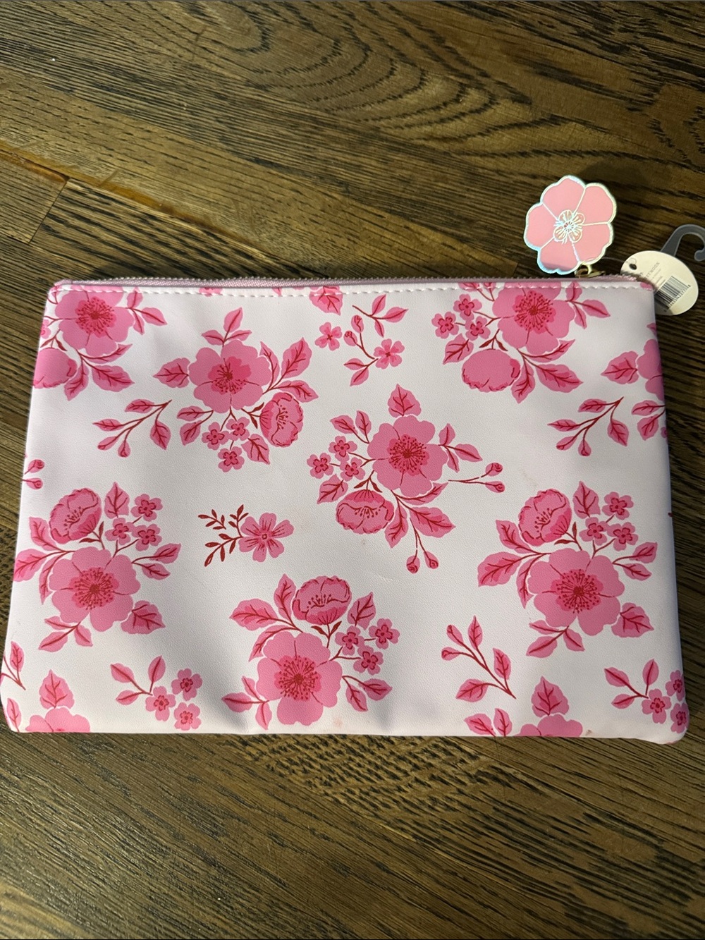 Luxe Pink Floral Cosmetic Bag - Light Pink with Hot Pink Flowers